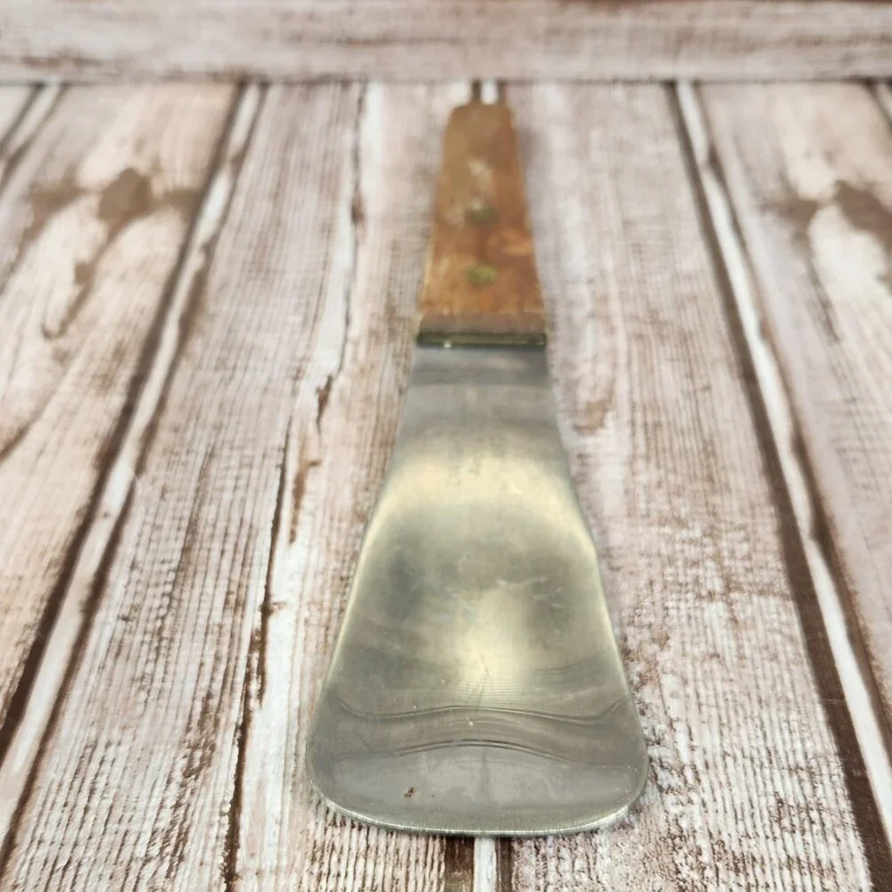 Vtg ICE CREAM SPADE SCOOP Stainless Steel Wooden Handle Japan Dwight ND Oil Co.